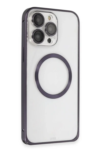 Fuchsia iPhone 14 Pro ile Uyumlu Kılıf Metal Bumper Magneticsafe Kapak - Derin Mor ürün görseli 1