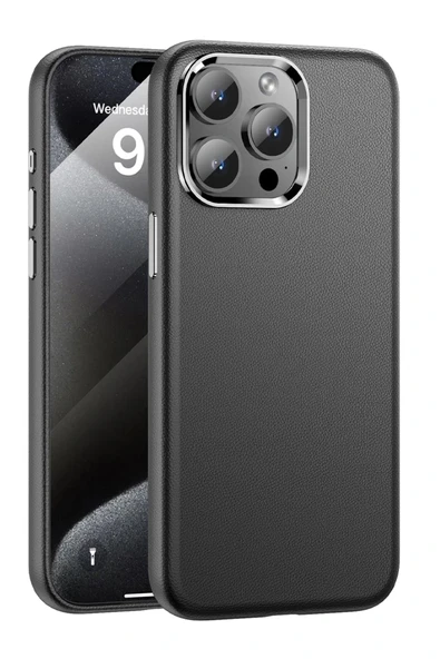 Yesido iPhone 15 Pro Max ile Uyumlu PC09 Elegance Deri Magneticsafe Kapak - Siyah ürün görseli 1