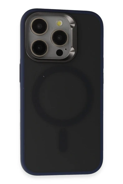 URR iPhone 15 Pro ile Uyumlu Metal Frame Matte Magsafe Kapak - Lacivert ürün görseli 1