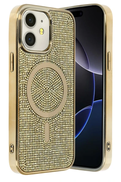 Fuchsia iPhone 11 ile Uyumlu Helen Kablosuz Şarj Özellikli Kapak - Gold ürün görseli 1