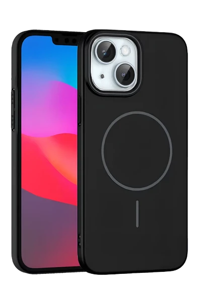 Fuchsia iPhone 15 ile Uyumlu Plus Broş Kablosuz Şarj Özellikli Kapak - Siyah ürün görseli 1