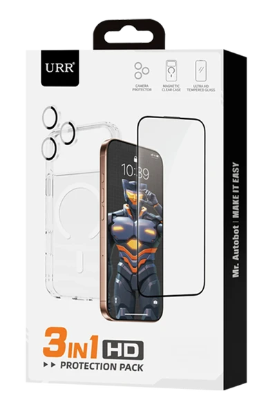 URR iPhone 17 ile Uyumlu Crystal Clear Magsafe 3in1 Ekran Koruyucu ve Kamera Lens Koruyucu - Şeffaf ürün görseli 1