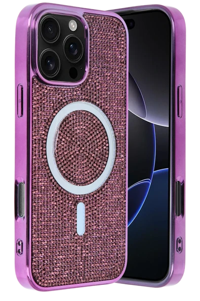 Fuchsia iPhone 16 Pro Max ile Uyumlu Helen Kablosuz Şarj Özellikli Kapak - Derin Mor ürün görseli 1