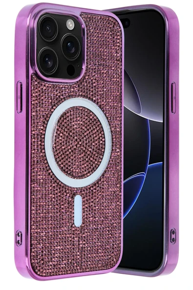 Fuchsia iPhone 15 Pro ile Uyumlu Helen Kablosuz Şarj Özellikli Kapak - Derin Mor ürün görseli 1