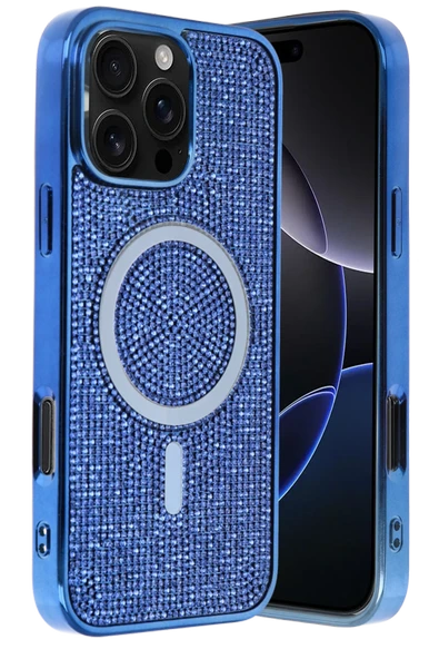 Fuchsia iPhone 16 Pro Max ile Uyumlu Helen Kablosuz Şarj Özellikli Kapak - Lacivert ürün görseli 1