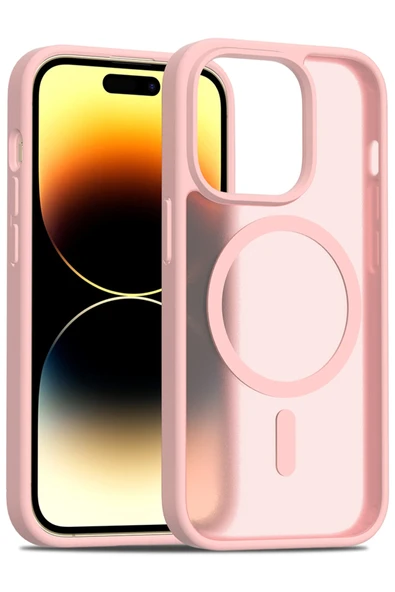 Fuchsia iPhone 14 Pro ile Uyumlu Jota Kablosuz Şarj Özellikli Kapak - Pudra ürün görseli 1