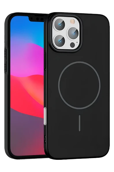 Fuchsia iPhone 16 Pro Max ile Uyumlu Broş Kablosuz Şarj Özellikli Kapak - Siyah ürün görseli 1