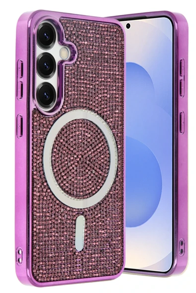 Fuchsia Samsung Galaxy S25 ile Uyumlu Helen Kablosuz Şarj Özellikli Kapak - Derin Mor ürün görseli 1