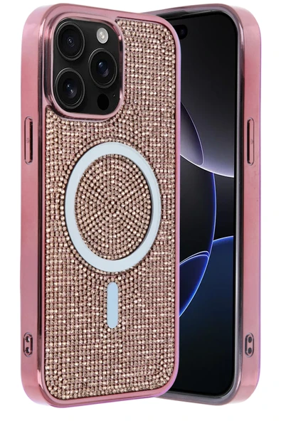 Fuchsia iPhone 15 Pro ile Uyumlu Helen Kablosuz Şarj Özellikli Kapak - Pembe ürün görseli 1