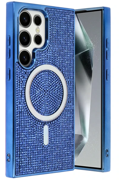 Fuchsia Samsung Galaxy S23 Ultra ile Uyumlu Helen Kablosuz Şarj Özellikli Kapak - Lacivert ürün görseli 1