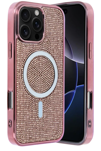 Fuchsia iPhone 16 Pro ile Uyumlu Helen Kablosuz Şarj Özellikli Kapak - Pembe ürün görseli 1