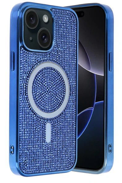 Fuchsia iPhone 15 ile Uyumlu Helen Kablosuz Şarj Özellikli Kapak - Lacivert ürün görseli 1