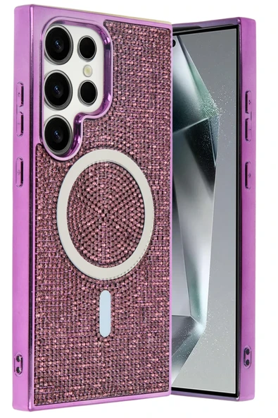 Fuchsia Samsung Galaxy S25 Ultra ile Uyumlu Helen Kablosuz Şarj Özellikli Kapak - Derin Mor ürün görseli 1