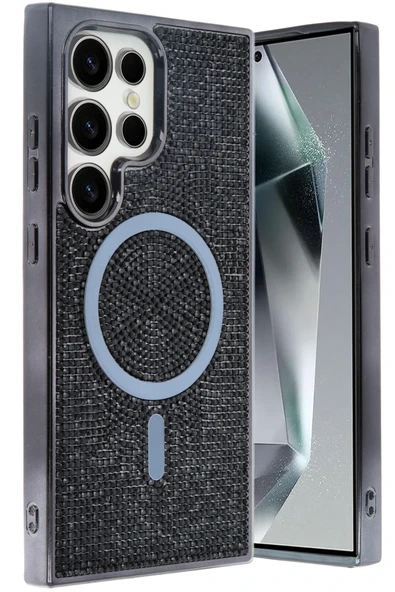 Fuchsia Samsung Galaxy S23 Ultra ile Uyumlu Helen Kablosuz Şarj Özellikli Kapak - Siyah ürün görseli 1