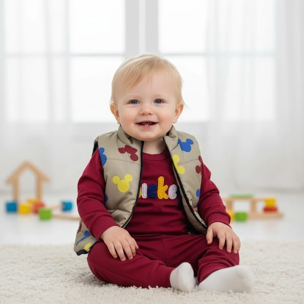 Şişme Yelekli Erkek Bebek Alt Üst Takım 3lü Set ürün görseli 1