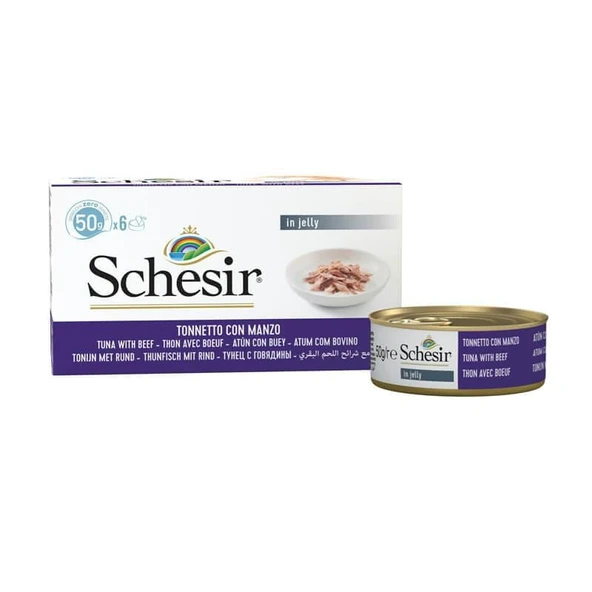 Schesir ton balıklı ve biftekli jelly kedi yaş maması 50gr 6lı kedi konserve ıslak mama ürün görseli 1