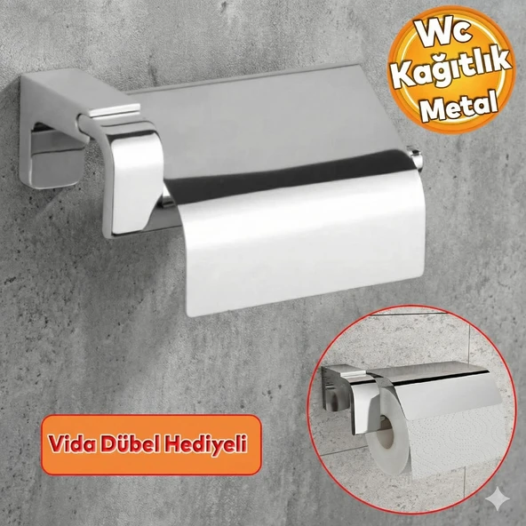 Metal Tuvalet Kağıtlık Aparat WC Kağıt Standı Kapaklı Paslanmaz Sağlam Kaliteli Krom ürün görseli 1