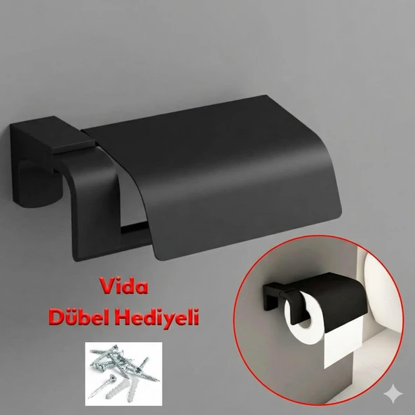 Metal WC Kağıt Standı Kapaklı Tuvalet Kağıtlık Aparat Paslanmaz Sağlam Kaliteli Siyah ürün görseli 1