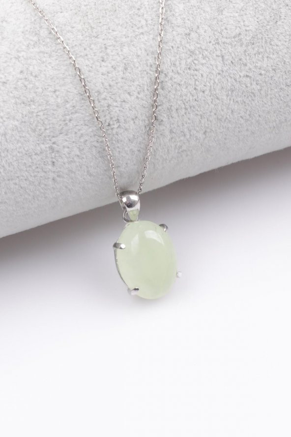 Prehnite Doğal Taş 925 Ayar Gümüş Kolye ürün görseli 1