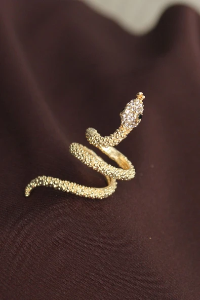 Ayarlanabilir Gold Renk Zirkon Taşlı Yılan Yüzük - TJ-BYK2237 ürün görseli 1