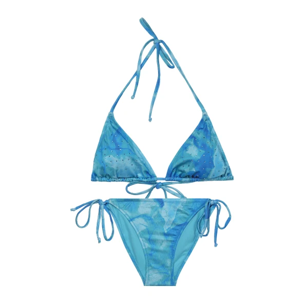 Taşlı İpli Üçgen Parlak Bikini Takımı ürün görseli 1