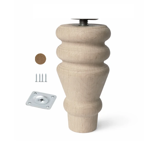 Bohem 10 cm Doğal Boyasız Ahşap Ayak Silindir Mobilya Koltuk Kanepe Ayağı Metal Montaj Aparat & Keçe ürün görseli 1