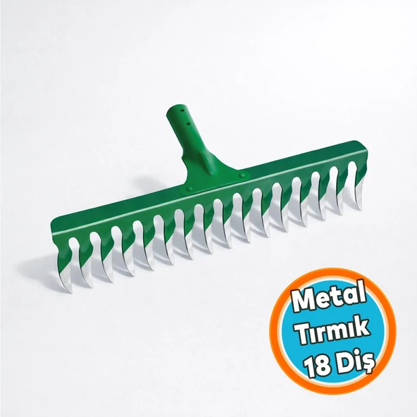 Metal Tırmık Burgulu Bahçe Tarla Tırmığı 18 Diş Çim Peyzaj Yaprak Ot Saman Temizleme Toprak İşleme Alet ürün görseli 1