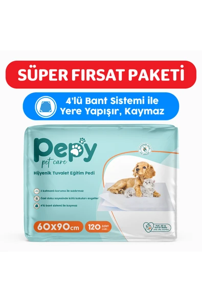 Pepy Pet Care Pepy 60X90 cm Hijyenik Tuvalet Eğitim Pedi 30'lu 4 Paket 120 Adet ürün görseli 1