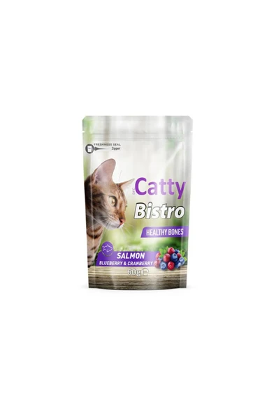Catty Bistro Sağlıklı Kemikler Somonlu Yaban Mersinli ve Kızılcıklı Kedi Ödül Maması 60 Gr ürün görseli 1