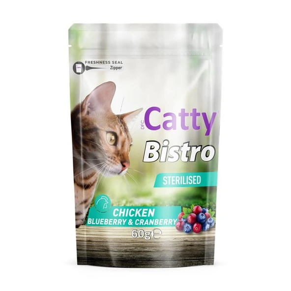 Catty Bistro Kısırlaştırılmış Tavuk & Yaban Mersini & Kızılcıklı Kedi Ödül Maması (Sterilised) 60 Gr ürün görseli 1
