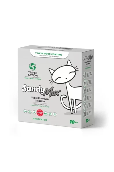 Sandy Max Triple Action Tozsuz Topaklanan Bentonit Doğal Kedi Kumu 10 Kg ürün görseli 1