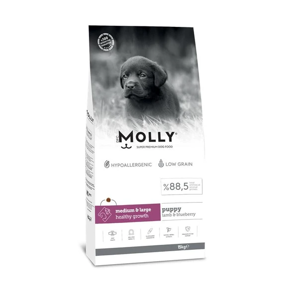 Molly Orta ve Büyük Irk Yavru Köpek Maması Kuzulu & Yaban Mersinli 15 Kg ürün görseli 1