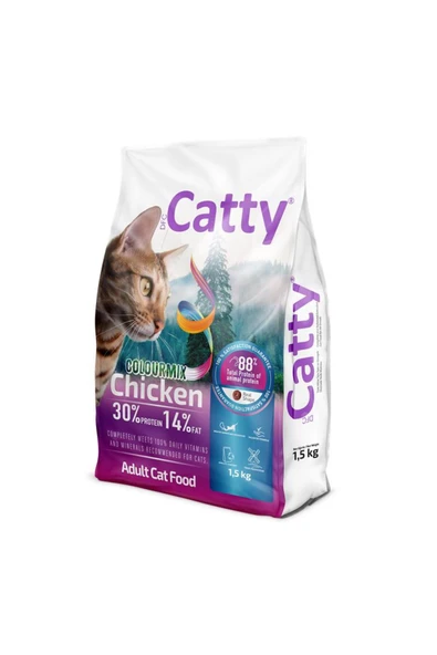 Catty Colourmix Yetişkin Kedi Maması Renkli Taneli Tavuklu 1,5 Kg ürün görseli 1