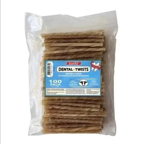 Freshy Dental Twist Natural Burgu Çubuk Köpek Ödülü 100 Adet ürün görseli 1