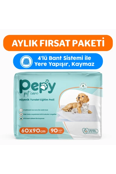 Pepy Pet Care Pepy 60X90 Hijyenik Tuvalet Eğitim Pedi 30'lu 3 Paket 90 adet ürün görseli 1
