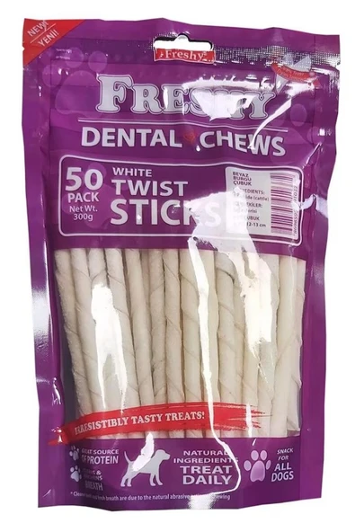 Freshy Dental Chews Twist Sticks Beyaz Burgu Çubuk Köpek Ödülü 50 Adet ürün görseli 1