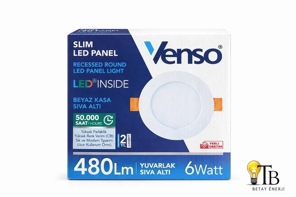 Venso Slim LED Panel 6W Yuvarlak Sıva Altı Beyaz Kasa beyaz şık ürün görseli 1