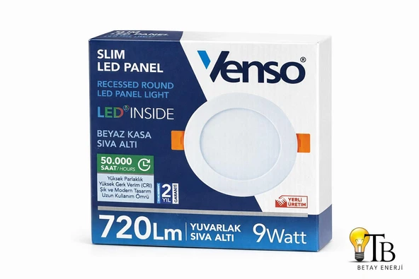 Venso Slim LED Panel 9W Yuvarlak Sıva Altı  Beyaz Kasa beyaz ışık ürün görseli 1