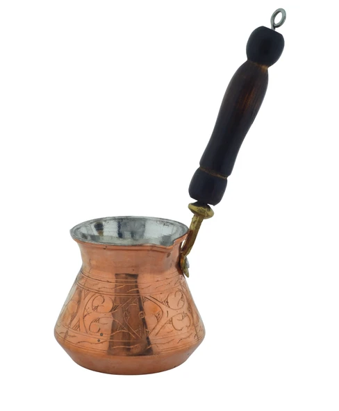 LUDIA Otantik El İşlemeli Ahşap Saplı 300 ml Kalın Bakır Cezve (7,5cmx9cm) ürün görseli 1