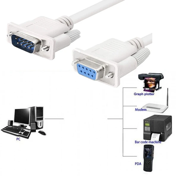 RS232 db9 dişi erkek seri com kablo  9 pin D/E data kablosu 2m - Resim 5
