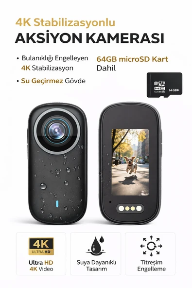 4K Ultra HD Mini Aksiyon Kamerası Manyetik Klipsli Su Geçirmez Geniş Aksesuar Seti ürün görseli 1