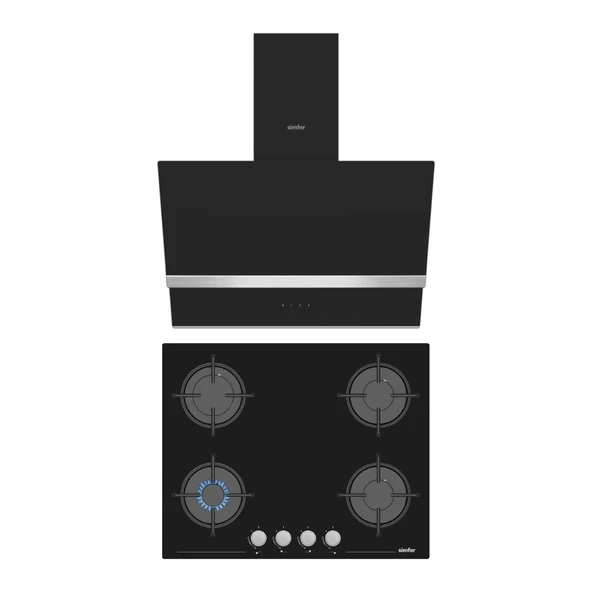 Simfer Steam Siyah 2'li Cam Ankastre Set (Ocak + Davlumbaz) ürün görseli 1