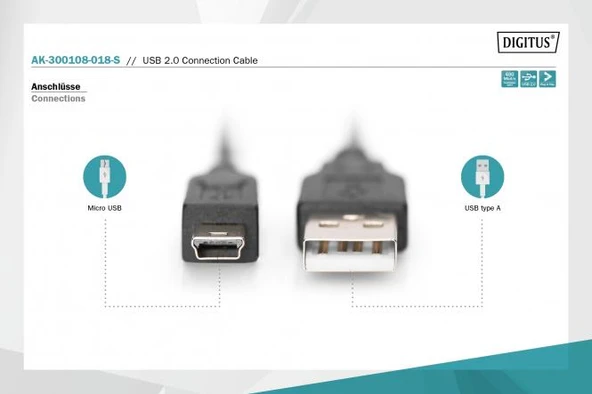 Mini Usb 2.0 (5 Pin ) 1.8 Metre Digitus - Resim 3