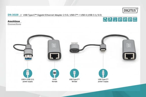 2.5G Ethernet Adaptörü (USB3.1/3.0) Digitus - Resim 7