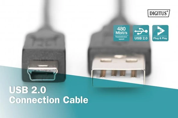 Mini Usb 2.0 (5 Pin ) 1.8 Metre Digitus - Resim 2