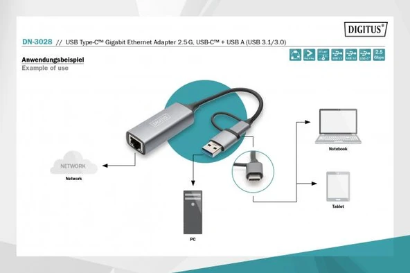 2.5G Ethernet Adaptörü (USB3.1/3.0) Digitus - Resim 8