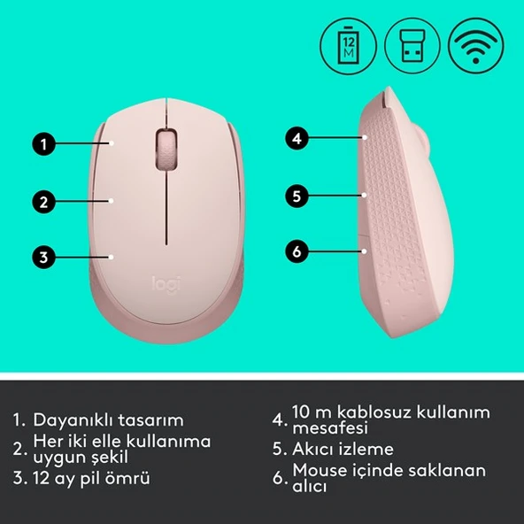 LOGITECH M171 Kablosuz Rose Mouse 910-006865 - Resim 7