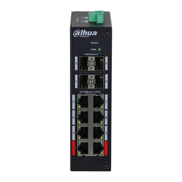 DAHUA 8port PoE 120w HS4412-8ET-120 10/100 4X SFP Yönetilebilir Endüstriyel Switch ürün görseli 1