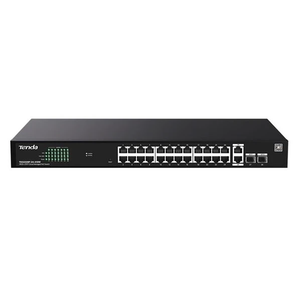 TENDA 24port PoE 410W TEG2228P-24-410W GIGABIT 2X SFP Yönetilemez Switch ürün görseli 1