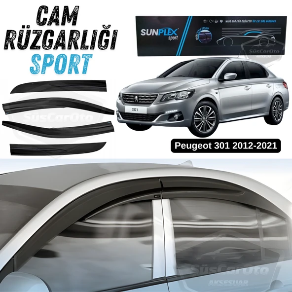 Sunplex Peugeot 301 2012-2021 Uyumlu Spor Cam Rüzgarlığı Seti Piano Black 4'lü Parlak Siyah ürün görseli 1